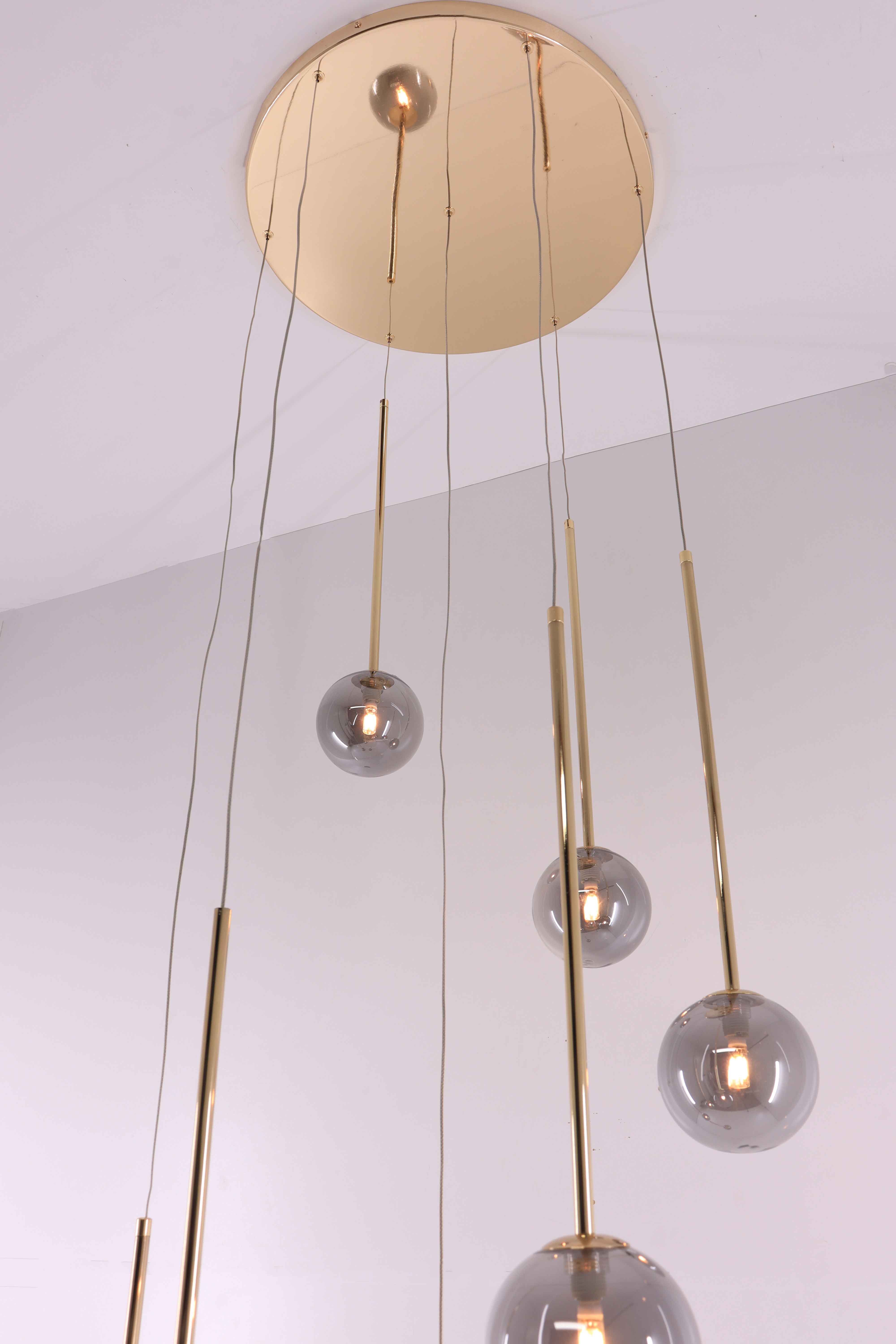 Videlamp Gold - 7 lichts - goud smoke rookglas - 350cm 61065 Videlamp Gold - 7 lichts - goud smoke rookglas - 350cm 61065