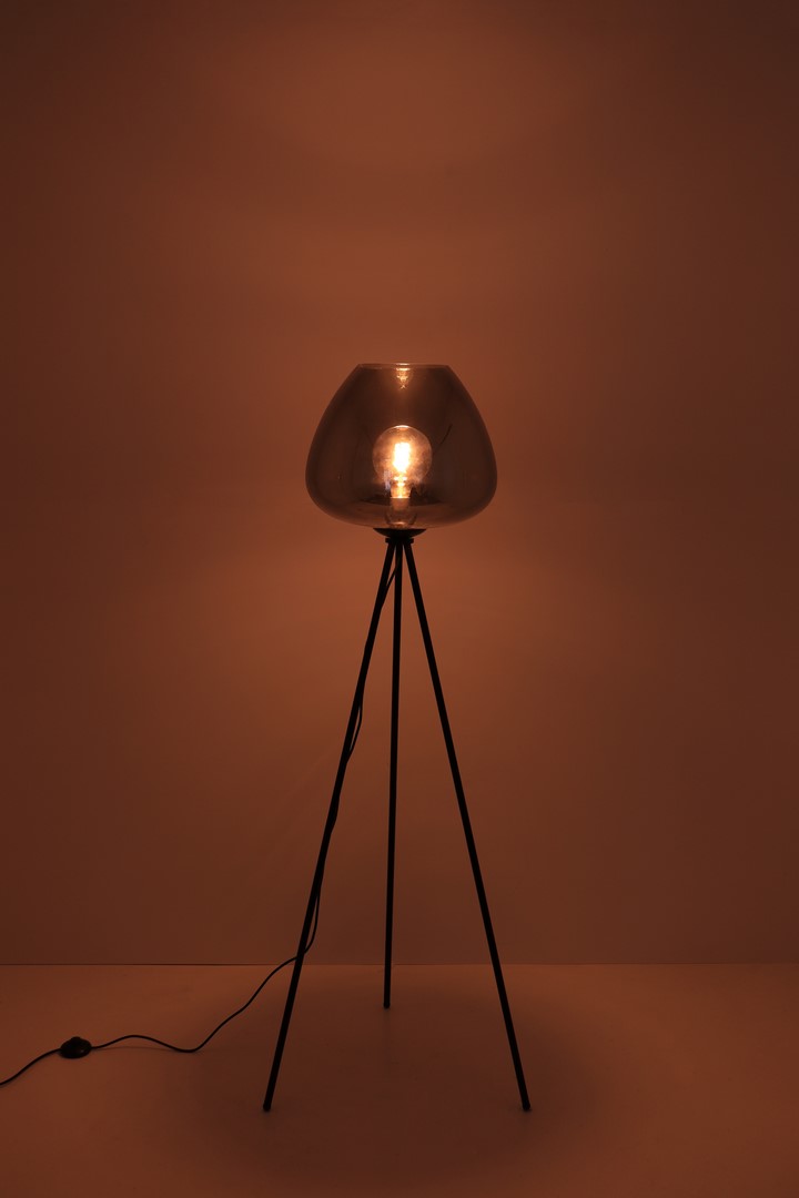 Vloerlamp 3-poot zwart | smoke glas 43516 Vloerlamp 3-poot zwart | smoke glas 43516