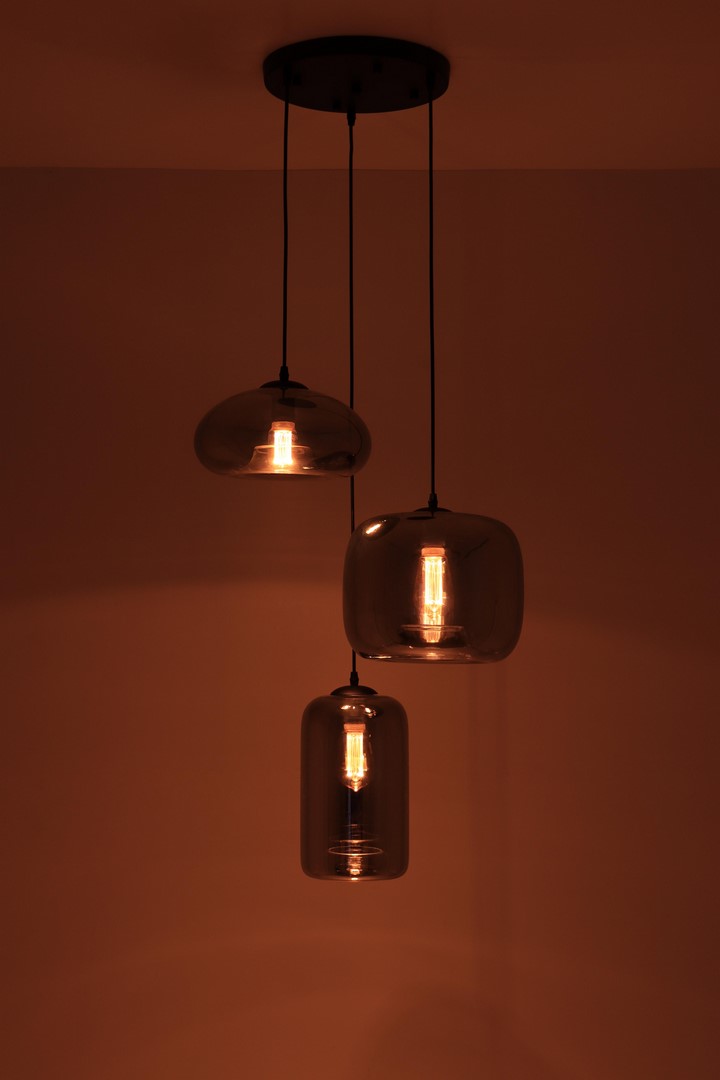 EEF hanglamp 3 luxe rookglazen 150cm 50001 EEF hanglamp 3 luxe rookglazen 150cm 50001