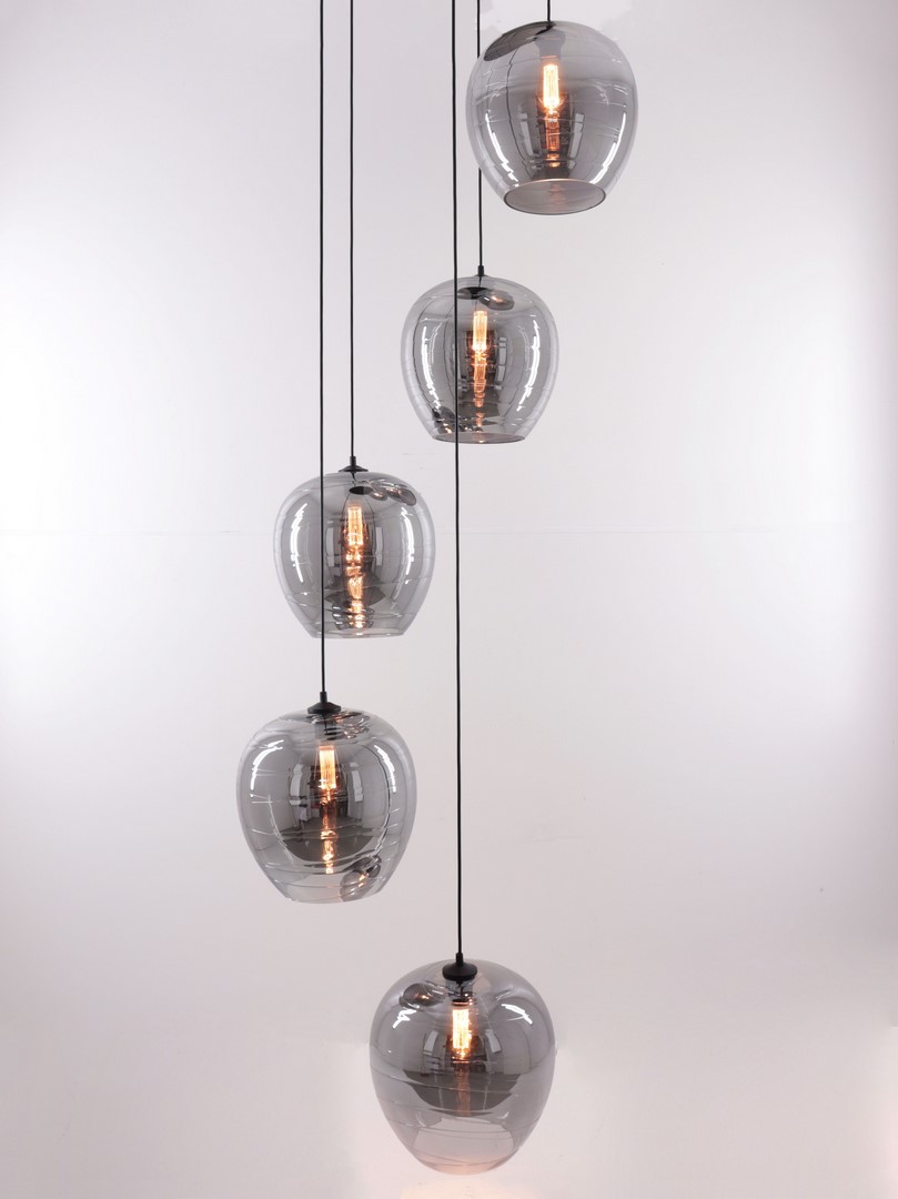 Videlamp / hanglamp 5 rookglas hangers 380cm 50020 Videlamp / hanglamp 5 rookglas hangers 380cm 50020