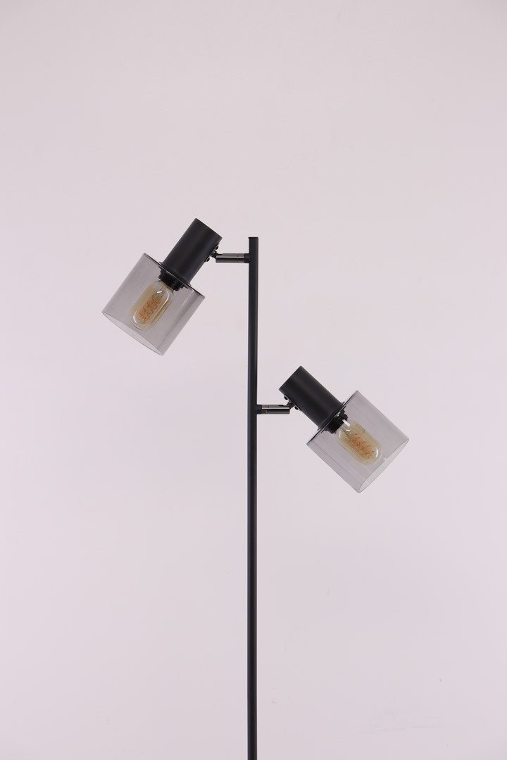 Vloerlamp 2lichts | mat zwart met rookglas 43764 Vloerlamp 2lichts | mat zwart met rookglas 43764