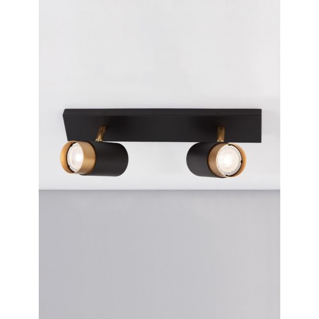 Opbouwspot 2-lichts zwart goud Pongo chique GU10 44111 Opbouwspot 2-lichts zwart goud Pongo chique GU10 44111