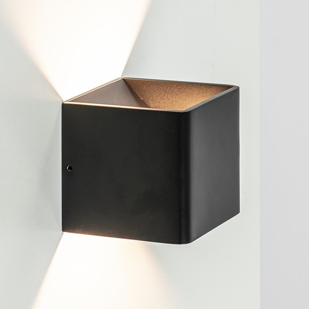 Zwarte wandlamp kubus aluminium LED 10cm 43319 Zwarte wandlamp kubus aluminium LED 10cm 43319