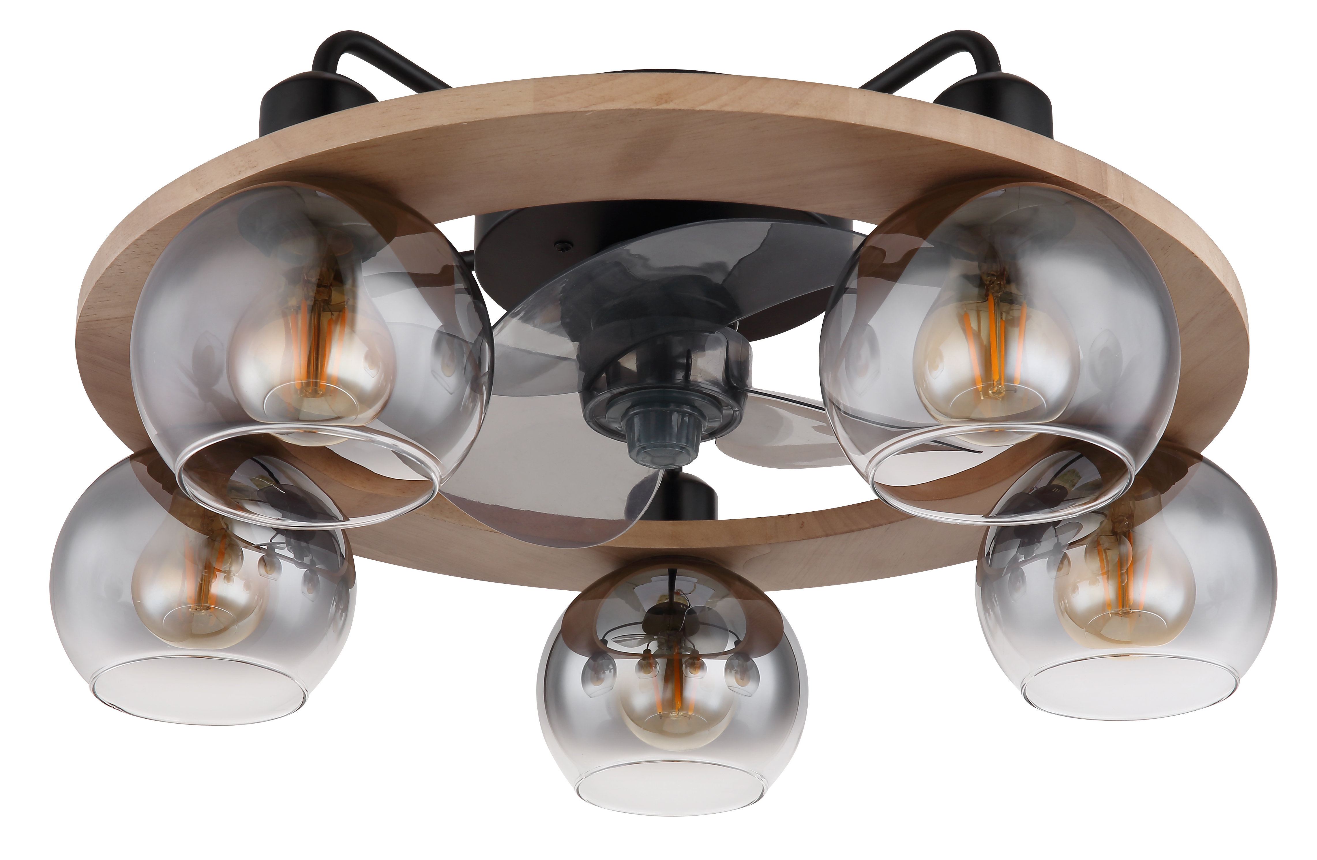 Moderne plafondventilator - hout met 5 smoke glazen - 55cm G03639 Moderne plafondventilator - hout met 5 smoke glazen - 55cm G03639