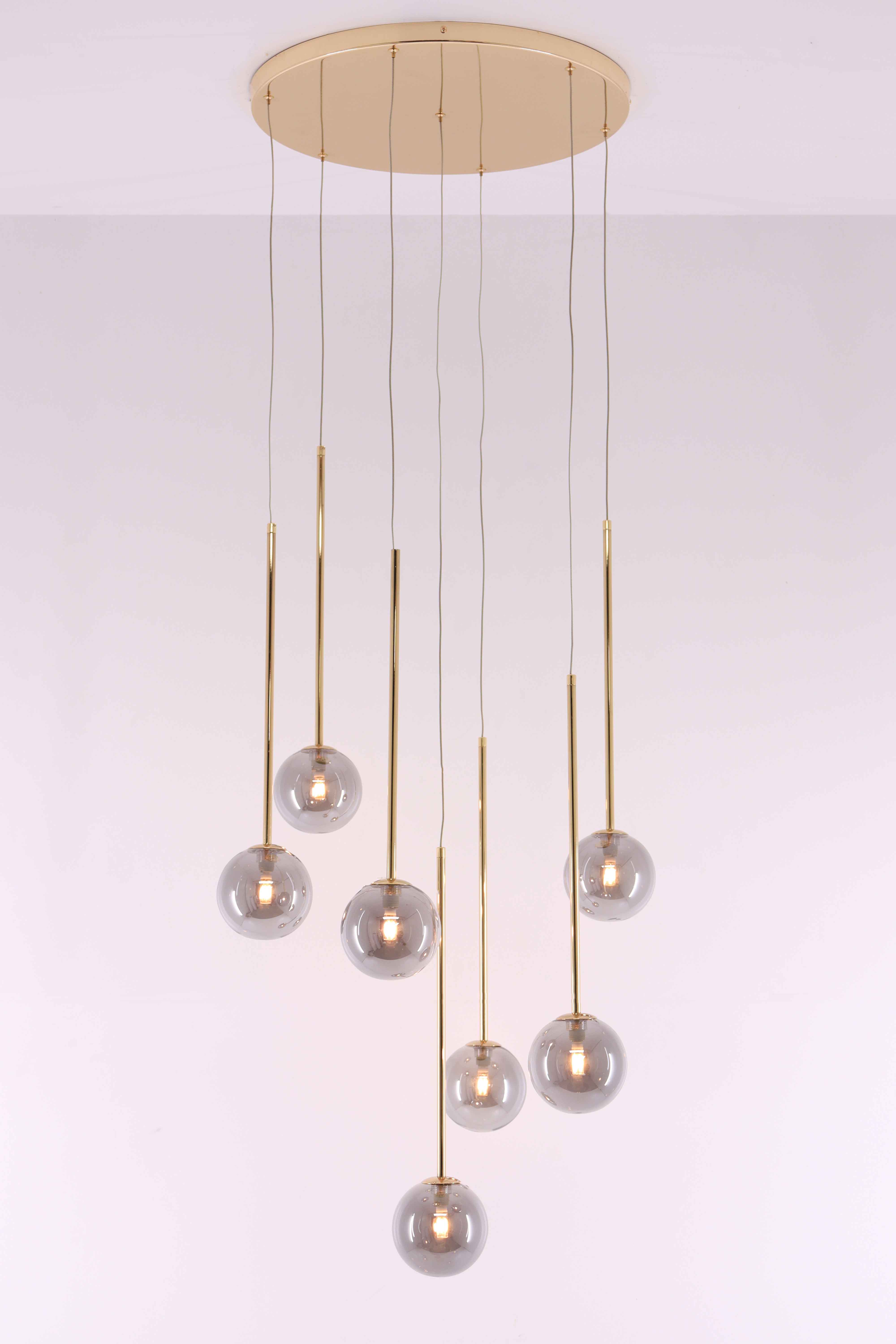 Videlamp Gold - 7 lichts - goud smoke rookglas - 350cm 61065 Videlamp Gold - 7 lichts - goud smoke rookglas - 350cm 61065