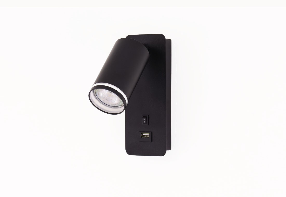 coupon smokkel Gemiddeld Wandlamp zwart spotje met USB aansluiting