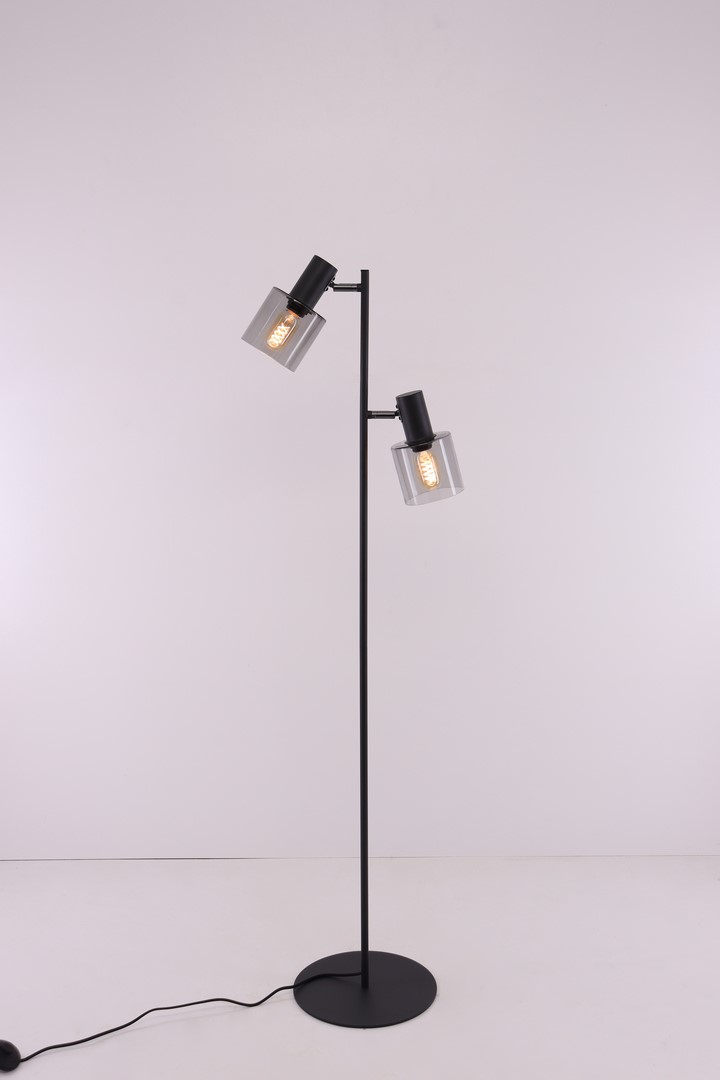 Vloerlamp 2lichts | mat zwart met rookglas 43764 Vloerlamp 2lichts | mat zwart met rookglas 43764