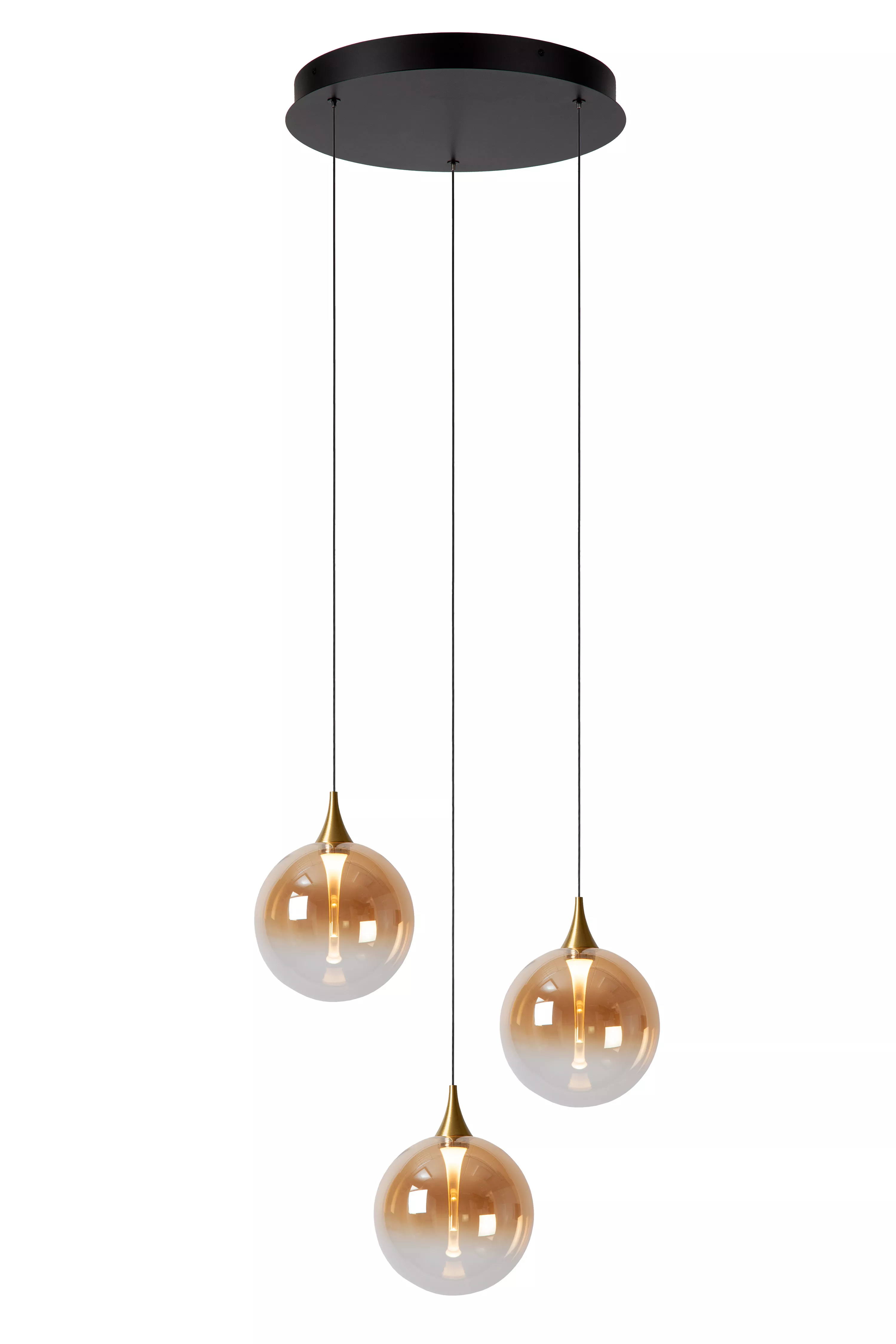 Hanglamp 3 lichts rond - amber glas - geïntegreerd LED 45679 Hanglamp 3 lichts rond - amber glas - geïntegreerd LED 45679