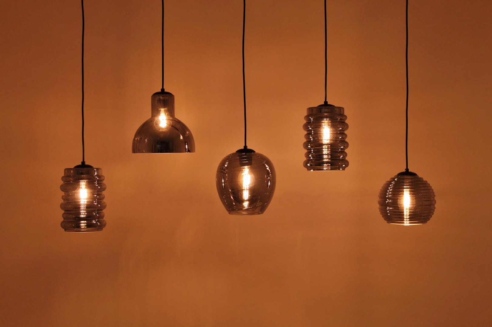 Hanglamp rookglazen 5-lichts 125cm 42348 en glas Hanglamp rookglazen 5-lichts 125cm 42348 en glas