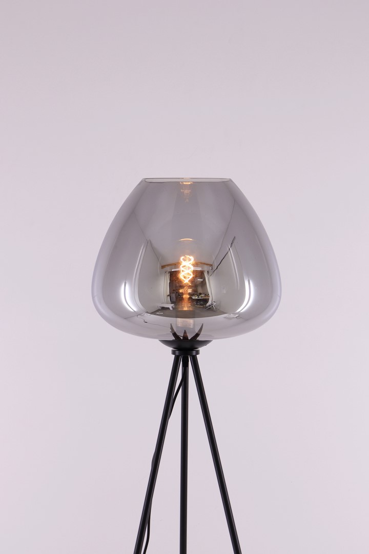 Vloerlamp 3-poot zwart | smoke glas 43516 Vloerlamp 3-poot zwart | smoke glas 43516