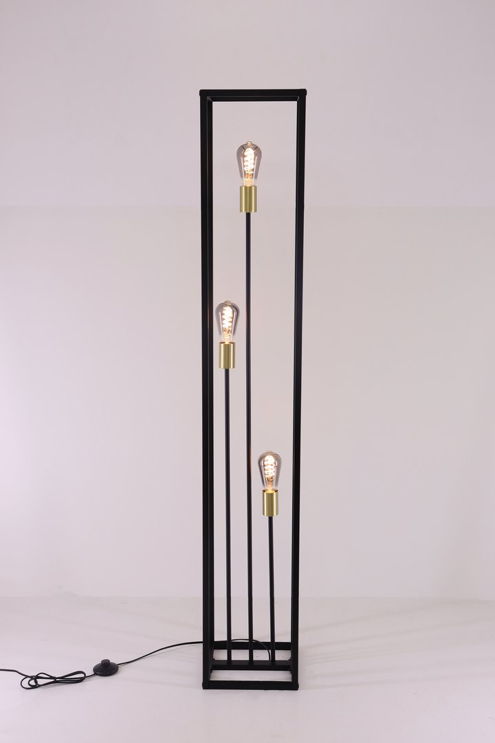 Moderne vloerlamp | Zwart Goud | 3 lichts zuil frame 43380 Moderne vloerlamp | Zwart Goud | 3 lichts zuil frame 43380