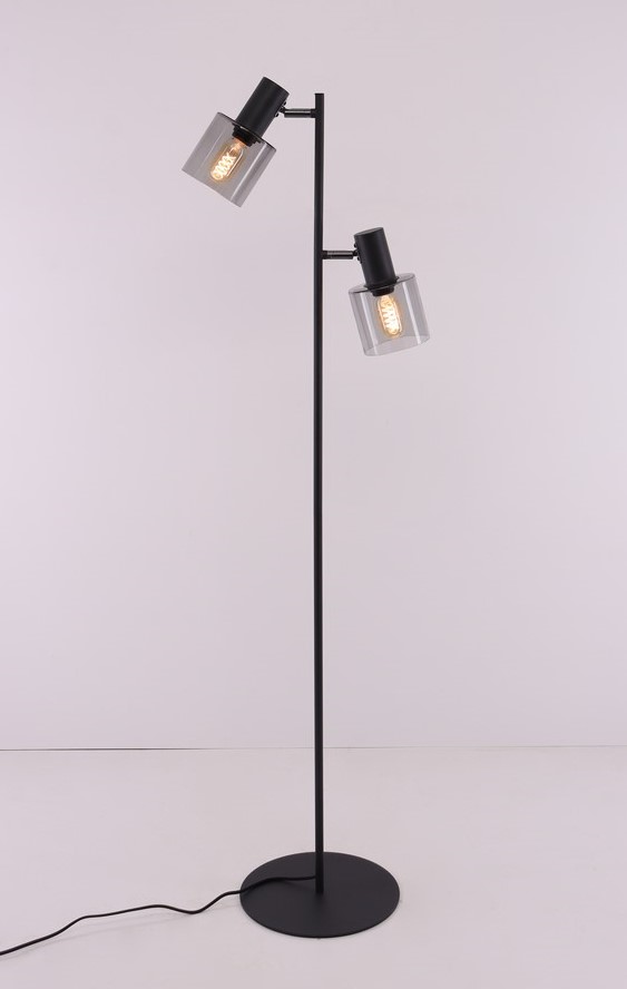 Vloerlamp 2lichts | mat zwart met rookglas 43764 Vloerlamp 2lichts | mat zwart met rookglas 43764
