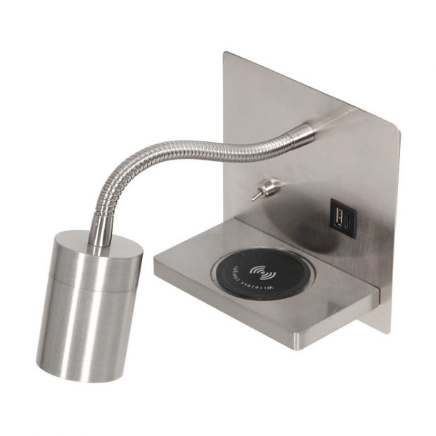 Wandlamp staal met draadloze telefoonlader 44979 Wandlamp staal met draadloze telefoonlader 44979