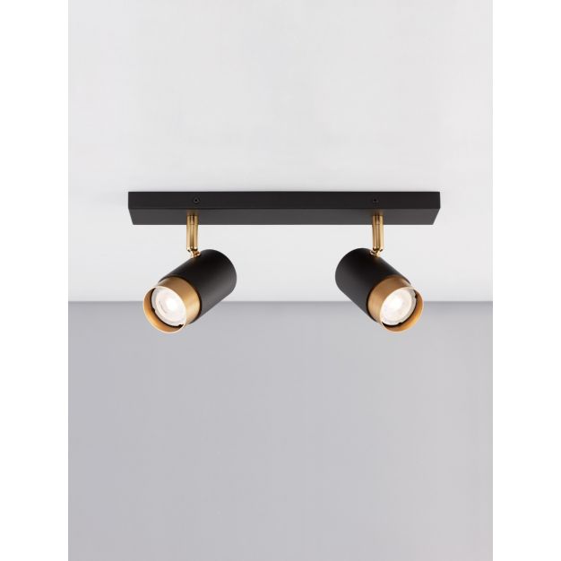Opbouwspot 2-lichts zwart goud Pongo chique GU10 44111 Opbouwspot 2-lichts zwart goud Pongo chique GU10 44111