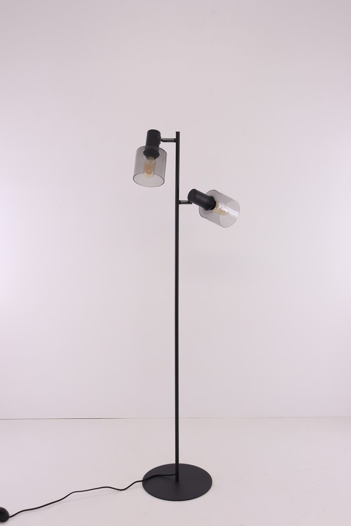 Vloerlamp 2lichts | mat zwart met rookglas 43764 Vloerlamp 2lichts | mat zwart met rookglas 43764