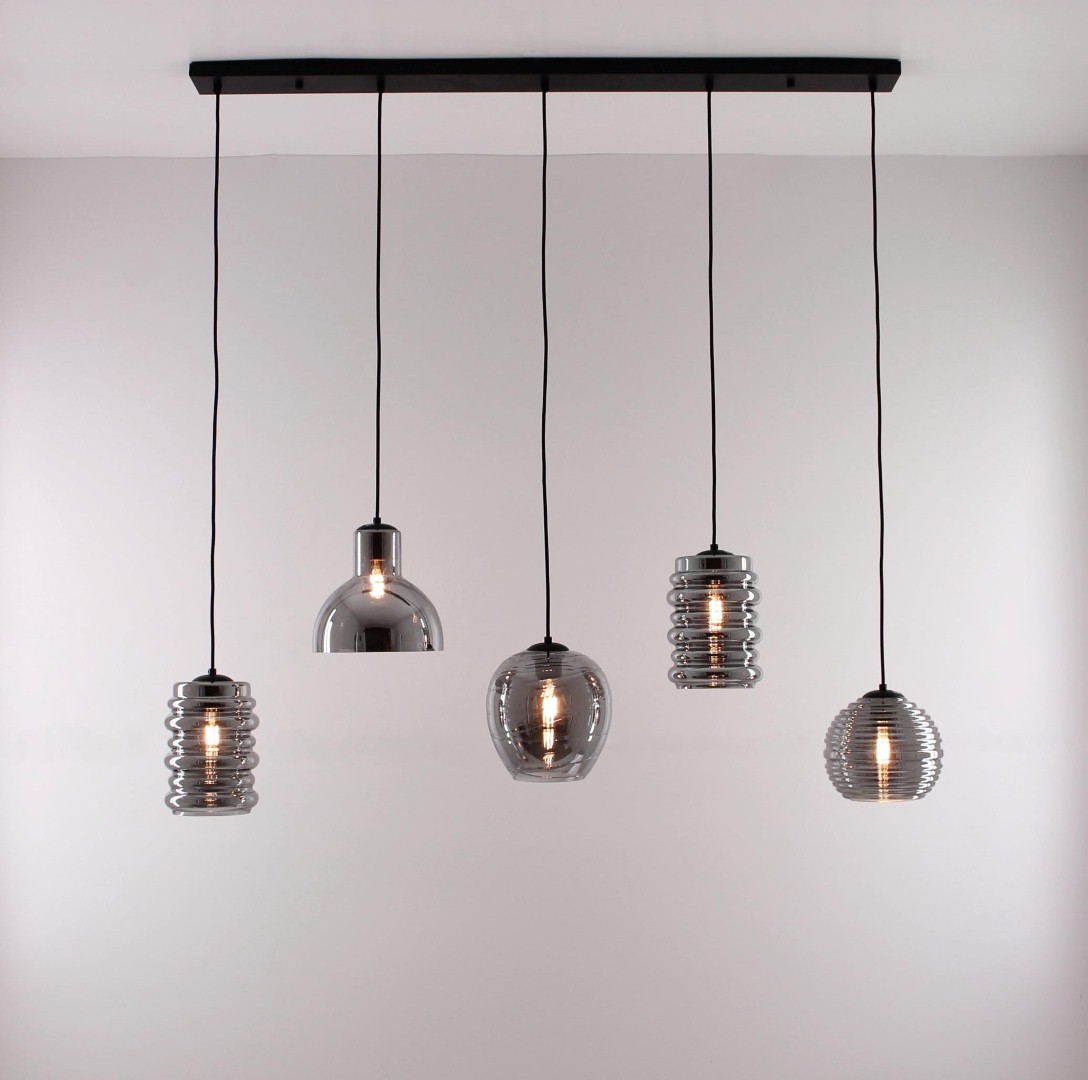 Hanglamp rookglazen 5-lichts 125cm 42348 en glas Hanglamp rookglazen 5-lichts 125cm 42348 en glas