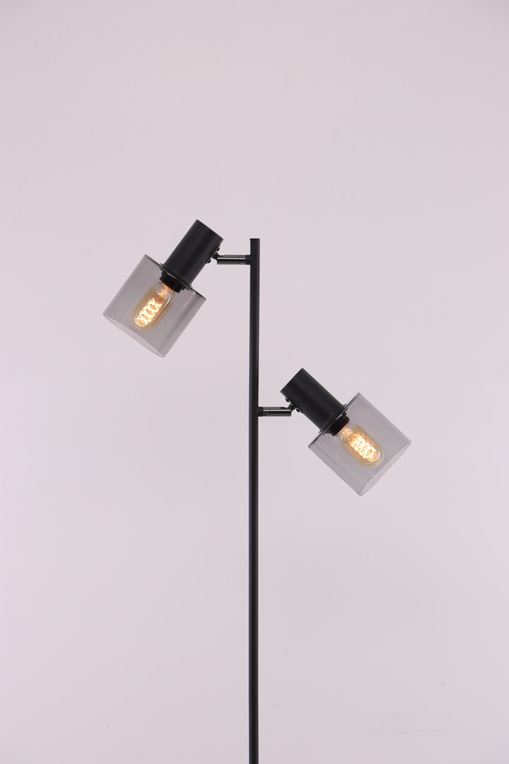 Vloerlamp 2lichts | mat zwart met rookglas 43764 Vloerlamp 2lichts | mat zwart met rookglas 43764