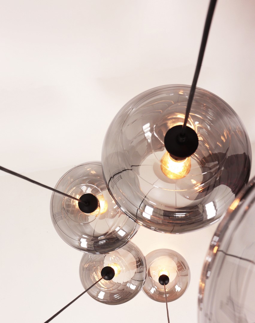 Videlamp / hanglamp 5 rookglas hangers 380cm 50020 Videlamp / hanglamp 5 rookglas hangers 380cm 50020