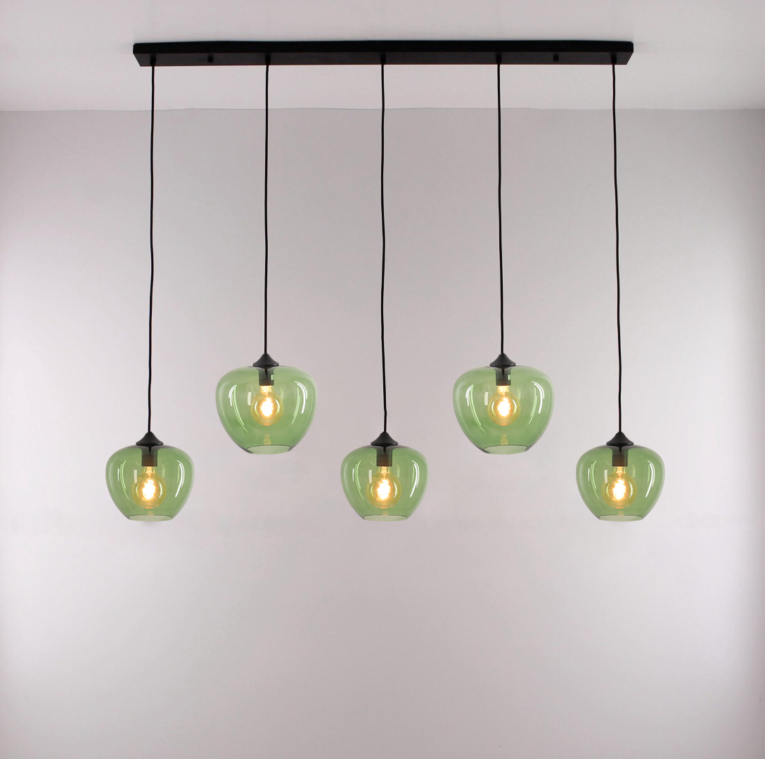 bijvoeglijk naamwoord Product galblaas Hanglamp 5-lichts groen aan balk