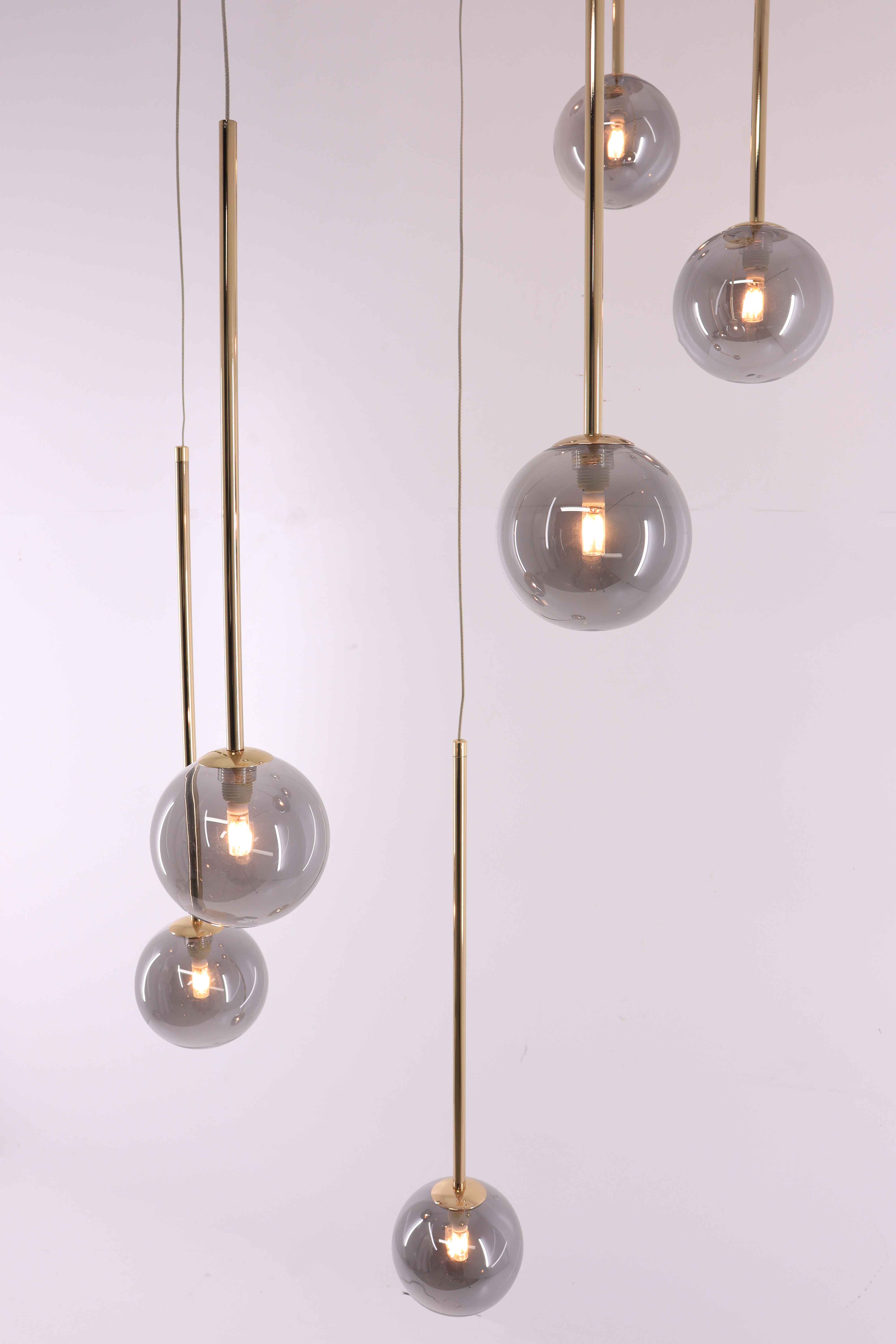 Videlamp Gold - 7 lichts - goud smoke rookglas - 350cm 61065 Videlamp Gold - 7 lichts - goud smoke rookglas - 350cm 61065