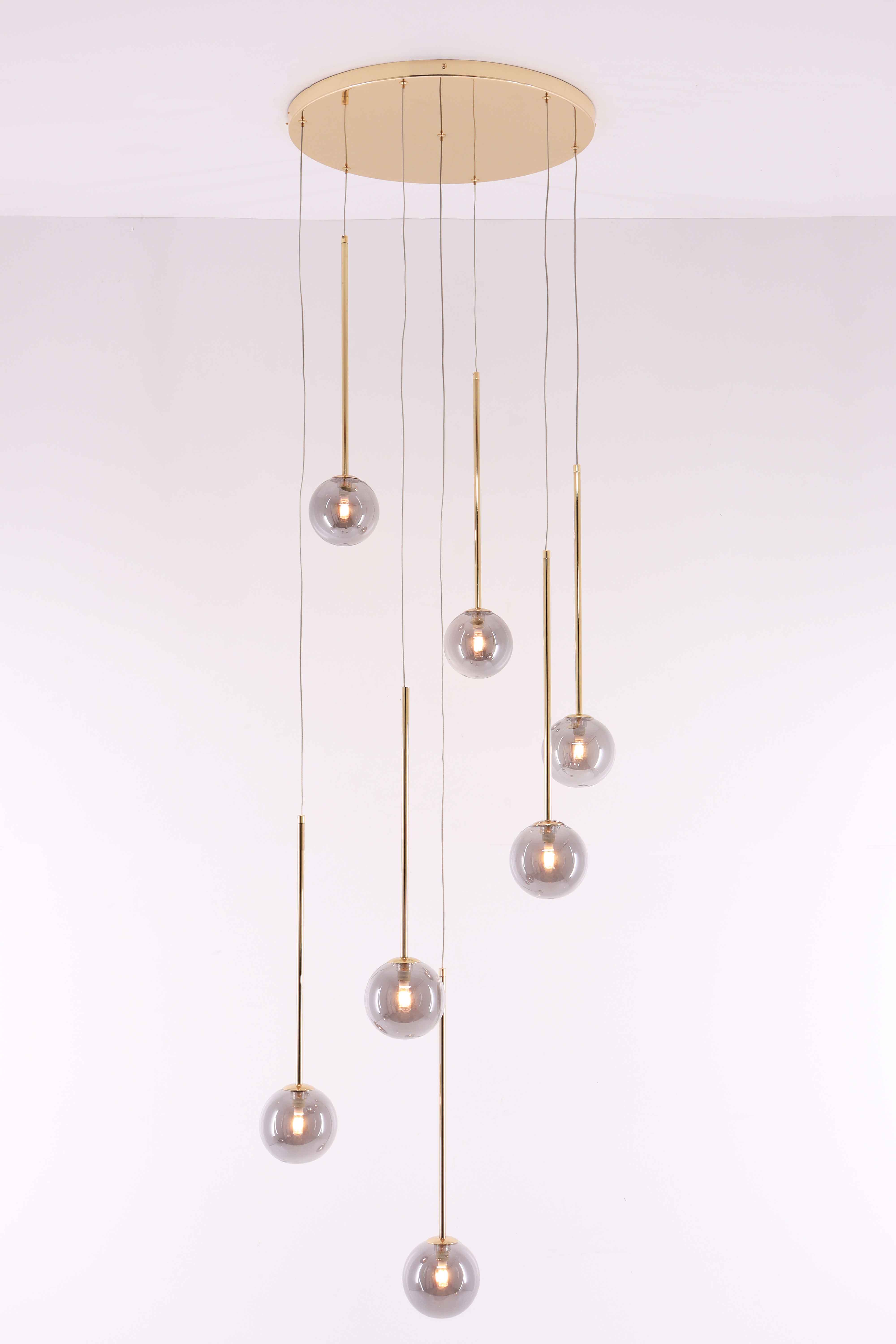 Videlamp Gold - 7 lichts - goud smoke rookglas - 350cm 61065 Videlamp Gold - 7 lichts - goud smoke rookglas - 350cm 61065