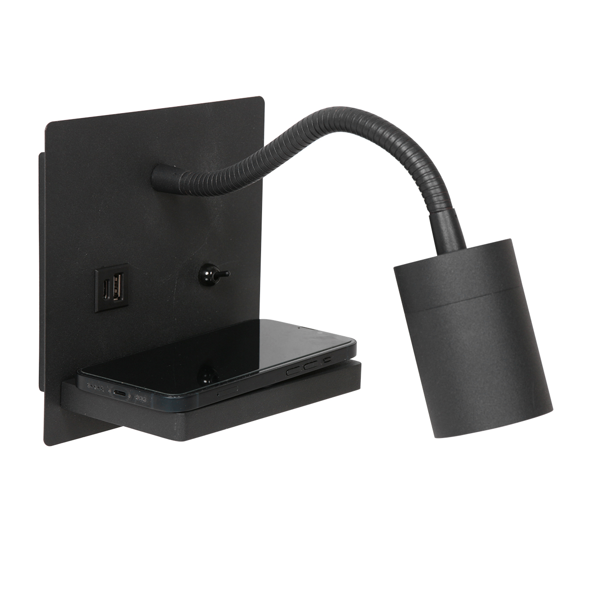 Wandlamp zwart met draadloze telefoonlader 44978 Wandlamp zwart met draadloze telefoonlader 44978