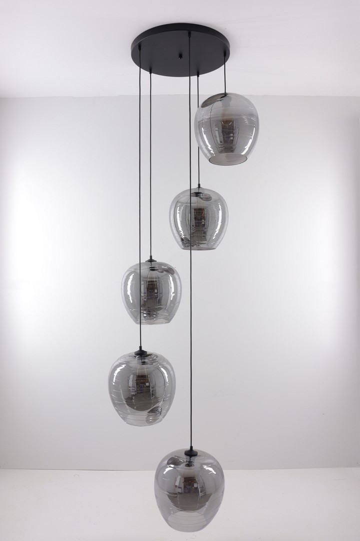 Videlamp / hanglamp 5 rookglas hangers 380cm 50020 Videlamp / hanglamp 5 rookglas hangers 380cm 50020