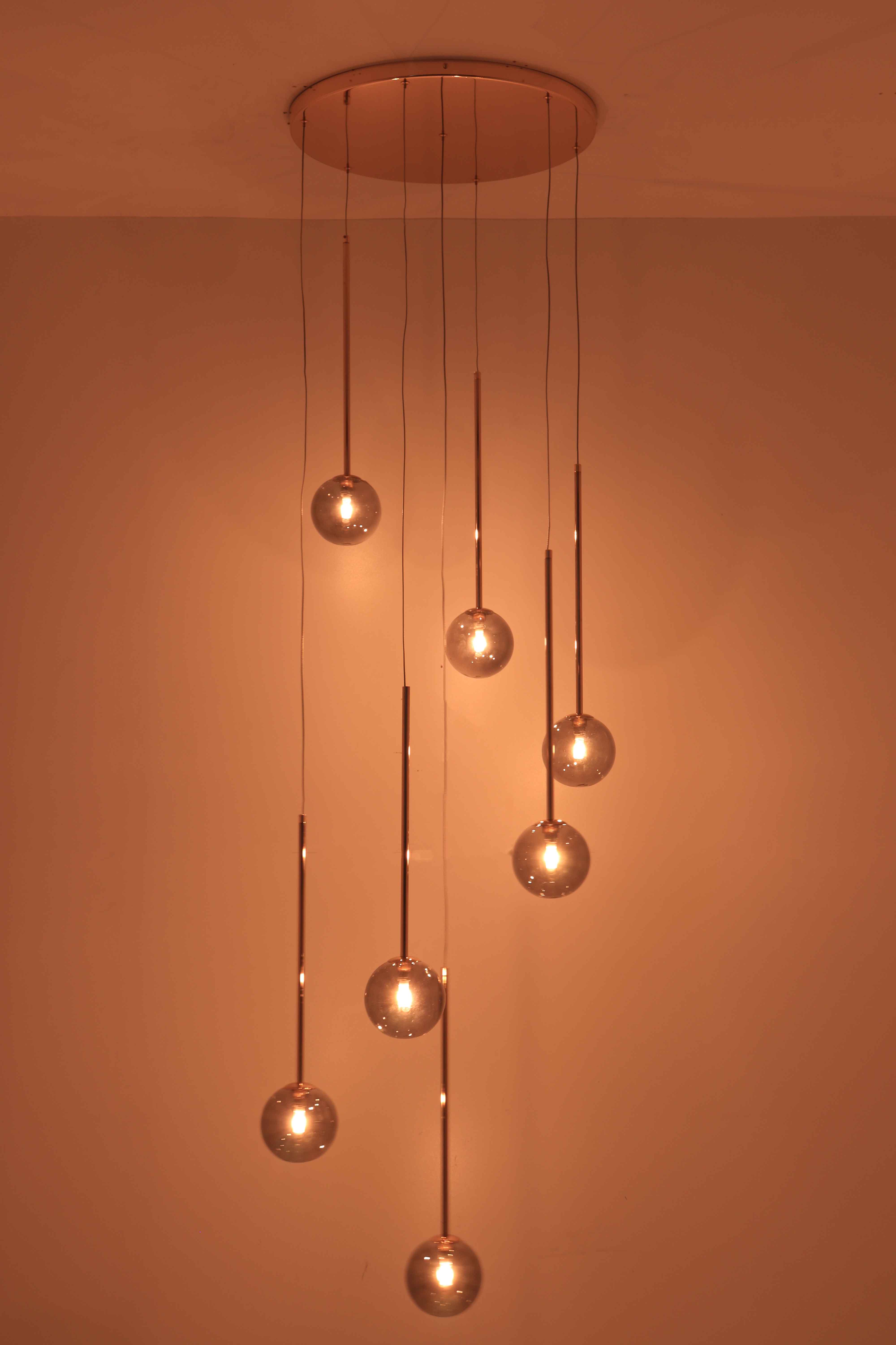 Videlamp Gold - 7 lichts - goud smoke rookglas - 350cm 61065 Videlamp Gold - 7 lichts - goud smoke rookglas - 350cm 61065
