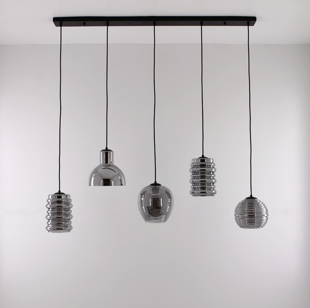 Hanglamp rookglazen 5-lichts 125cm 42348 en glas Hanglamp rookglazen 5-lichts 125cm 42348 en glas