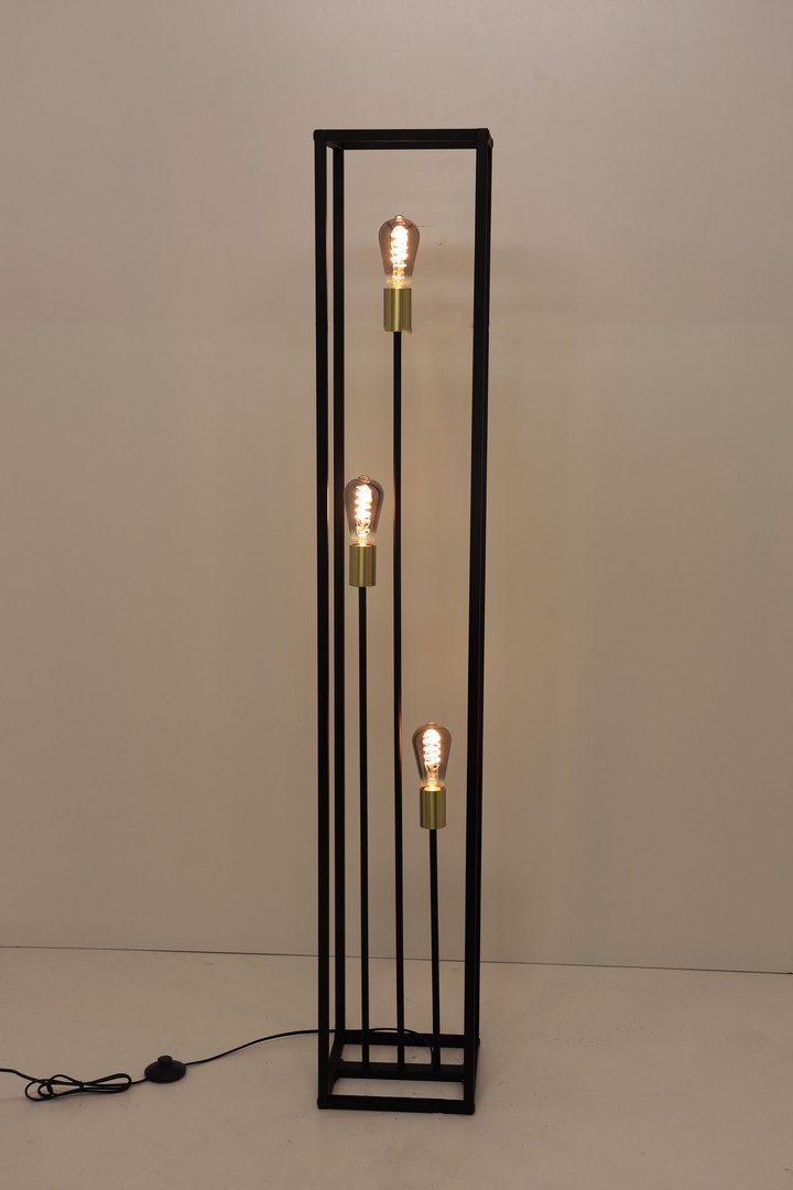 Moderne vloerlamp | Zwart Goud | 3 lichts zuil frame 43380 Moderne vloerlamp | Zwart Goud | 3 lichts zuil frame 43380