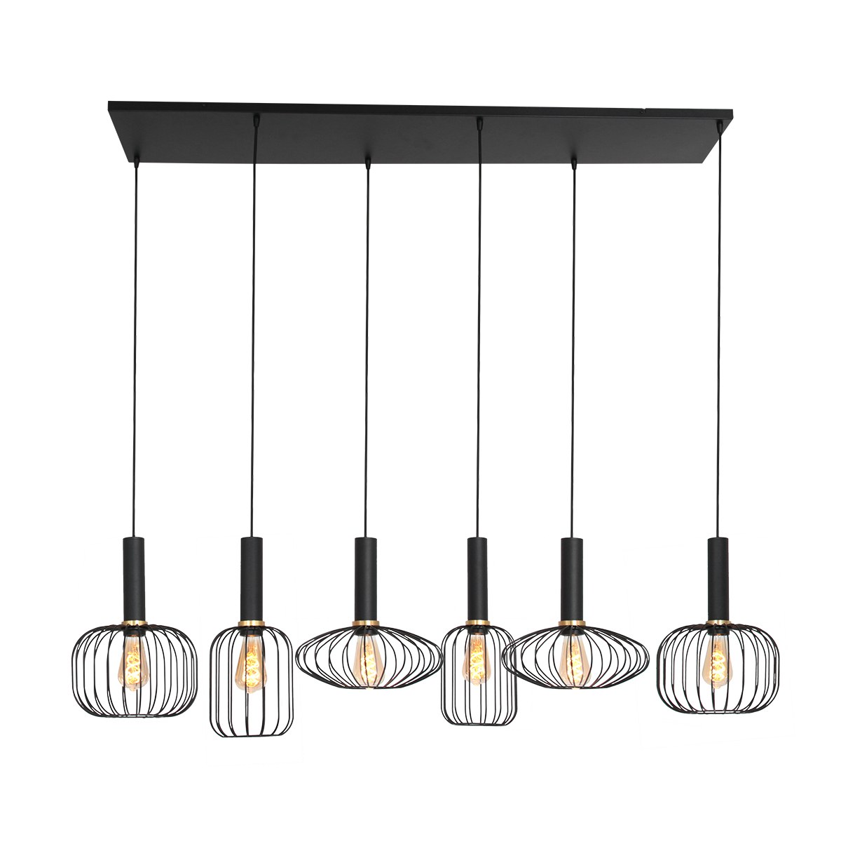 Wafel Smeren Gevoelig voor Hanglamp | 6 lichts | zwart goud draad | 150cm