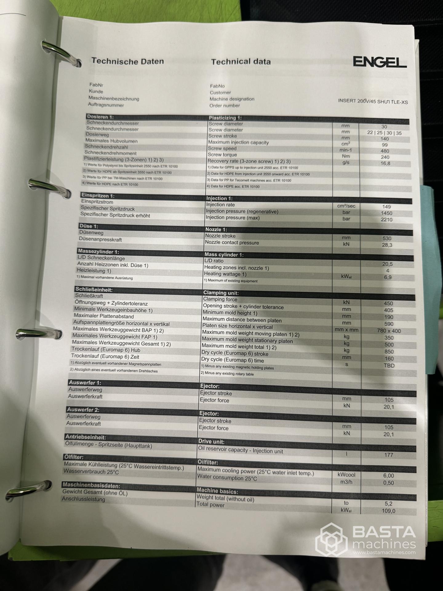 Engel insert 200V/45 shuttle -XS (2018) Vertical machine 