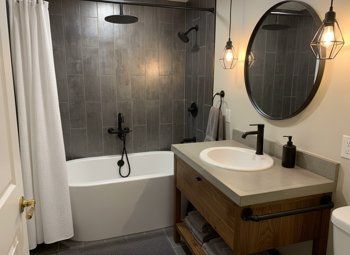 Full bathroom remodel with walk-in shower and new flooring - AI generated