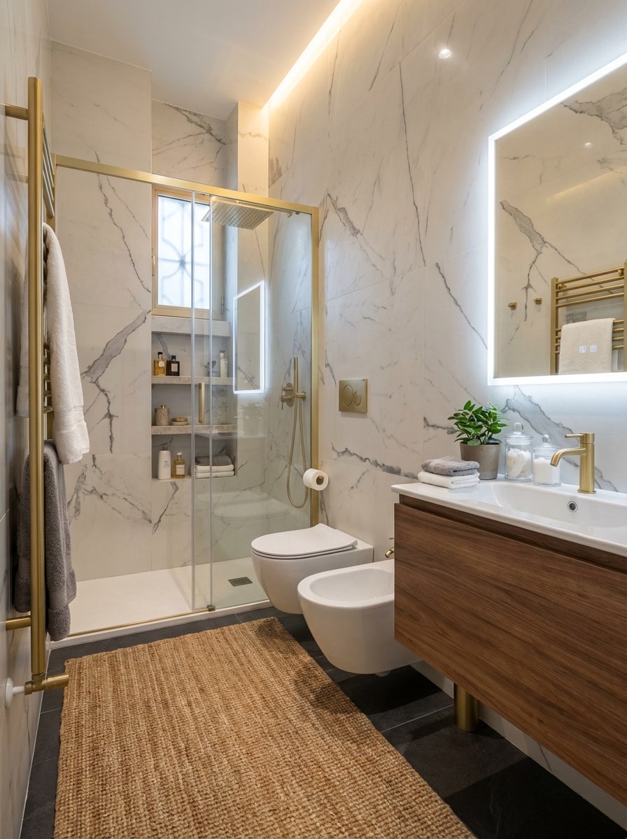 Before and after bathroom renovation with upgraded countertops - AI tool