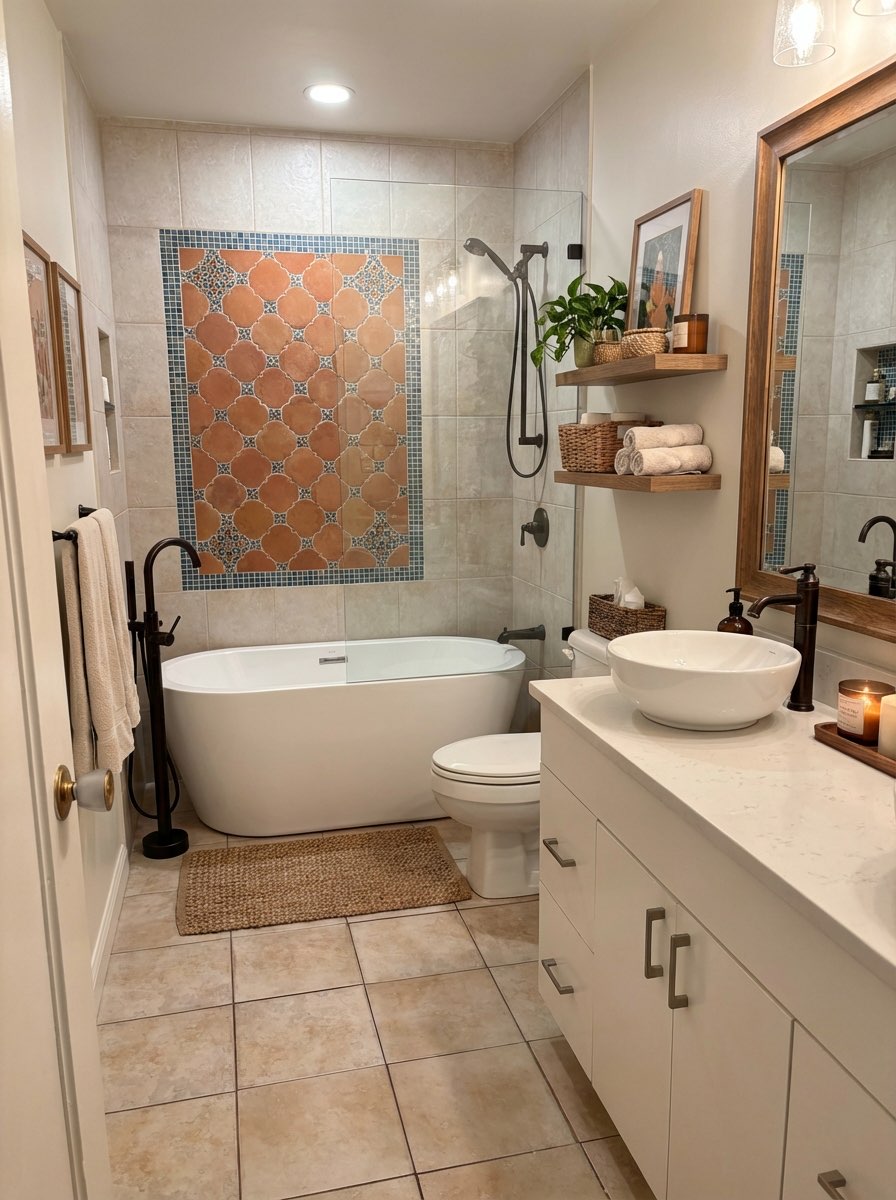 Elegant bathroom transformation with frameless glass and stone accents