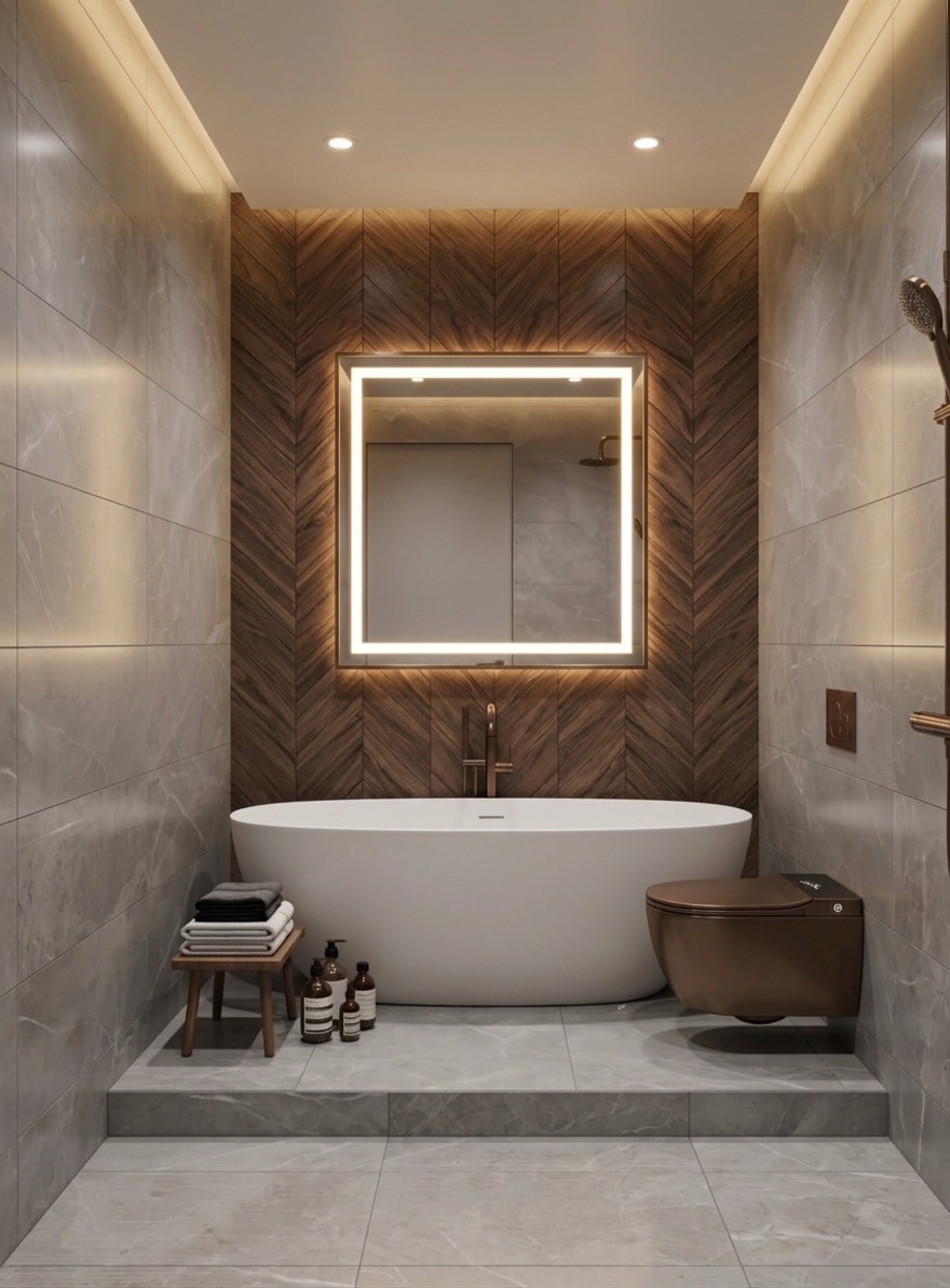 Contemporary bathroom renovation with glass shower enclosure - AI design