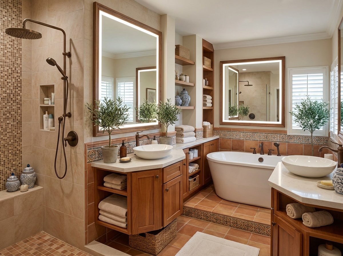 Full bathroom remodel with walk-in shower and new flooring - AI generated