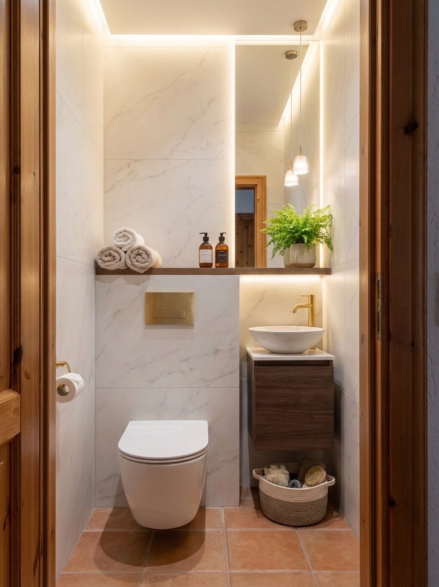Elegant bathroom transformation with frameless glass and stone accents
