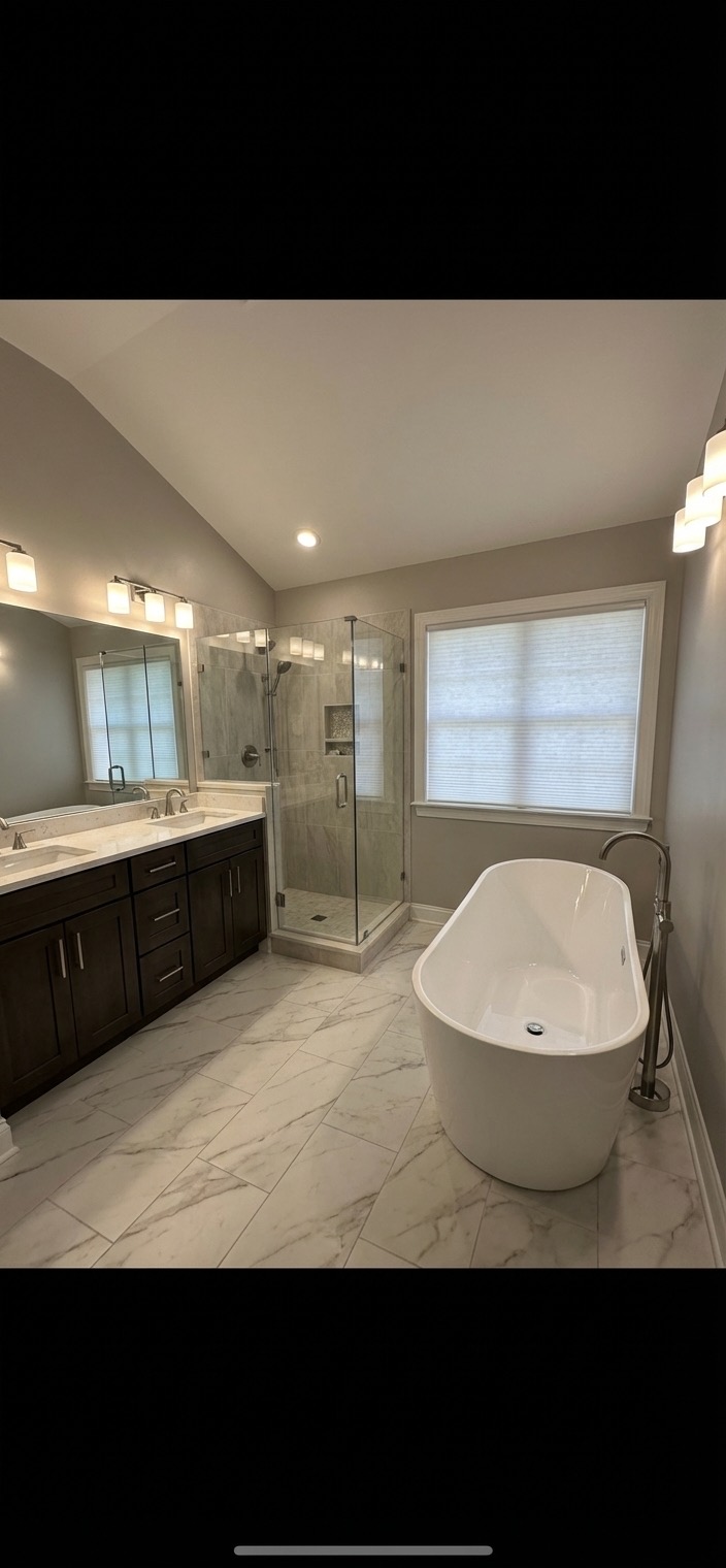 Modern bathroom transformation with new tile and vanity - AI bathroom remodel