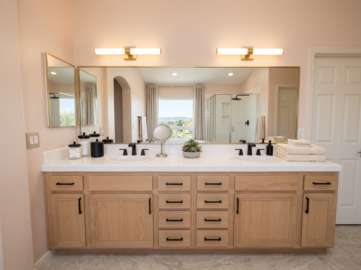 Bright bathroom makeover with white subway tile and chrome fixtures