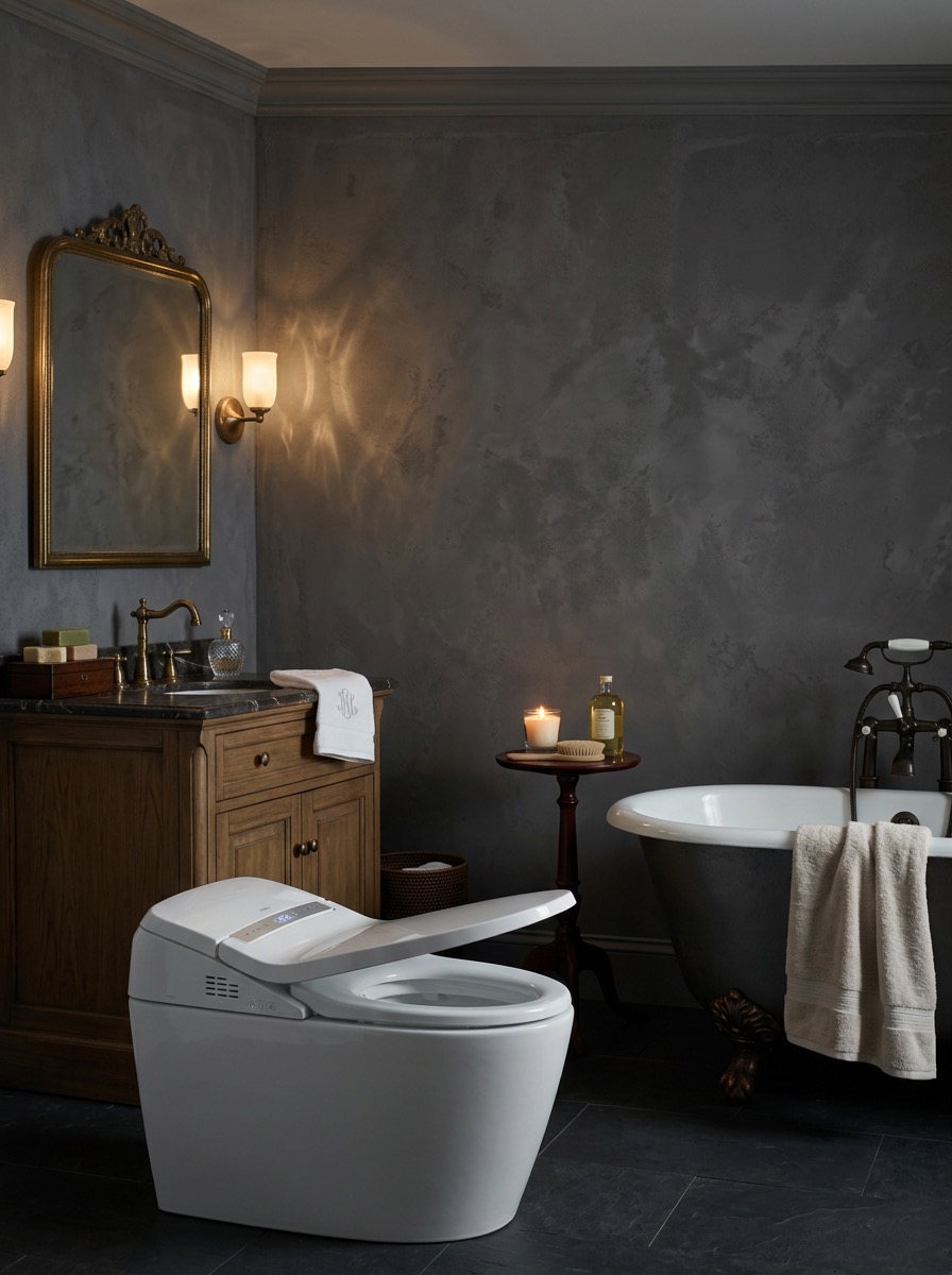 Complete bathroom redesign with freestanding tub and new vanity - AI remodel