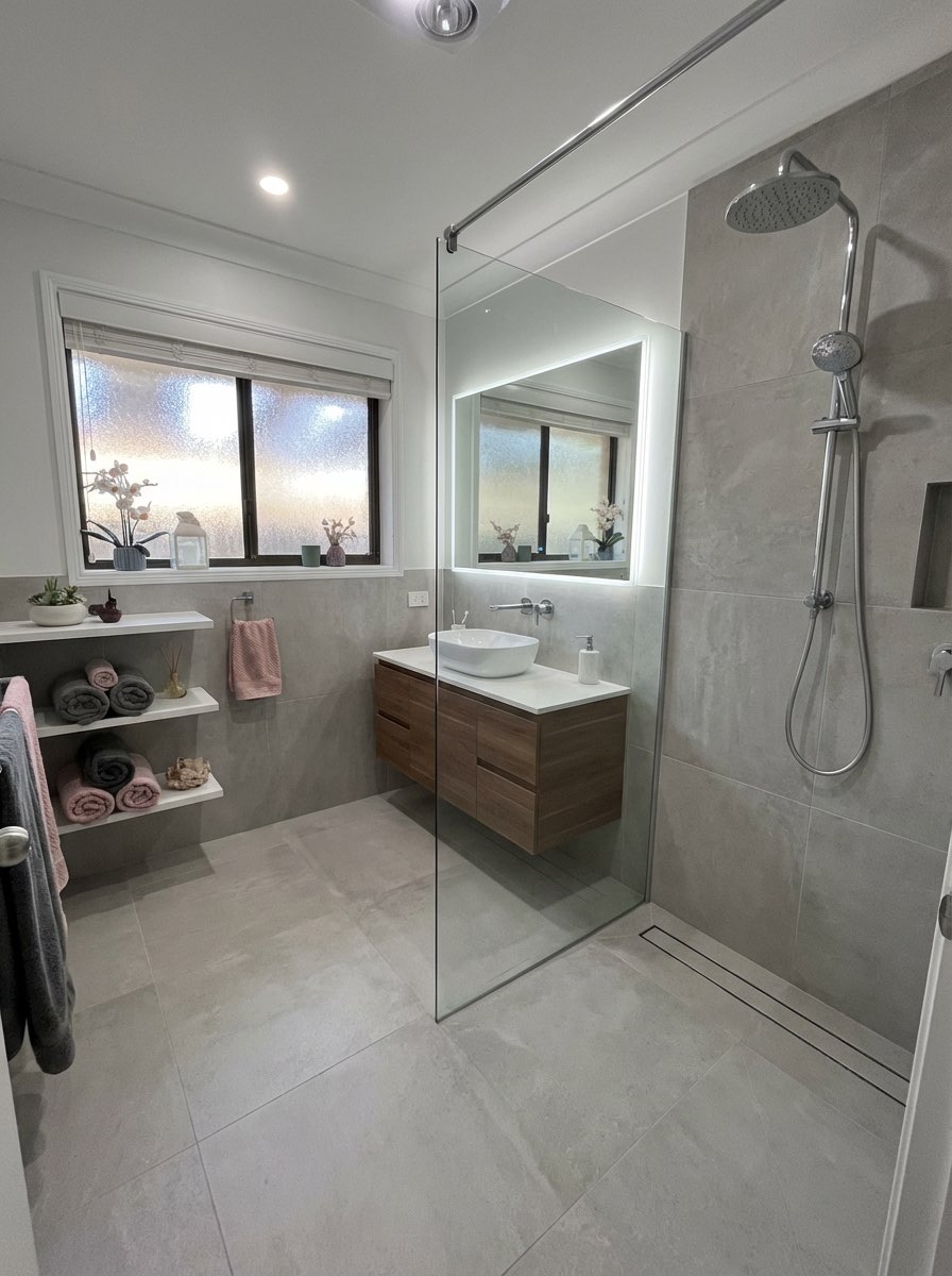 Farmhouse bathroom renovation with vessel sink and barn door - AI redesign