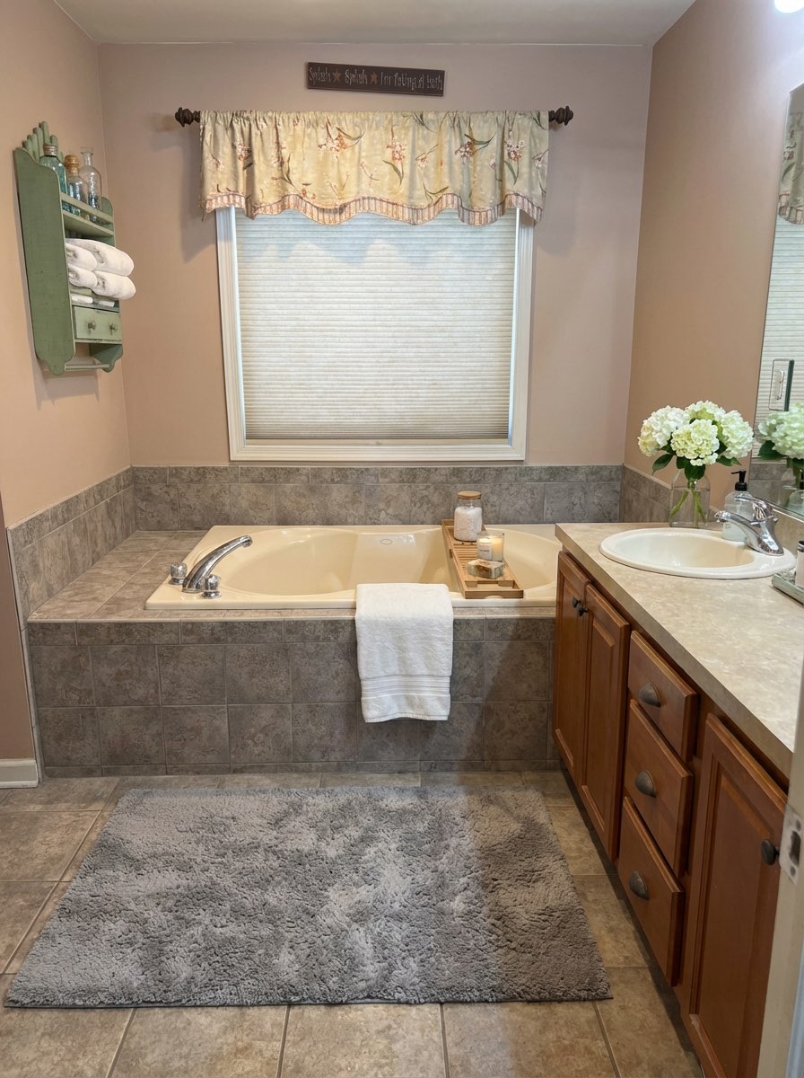Complete bathroom redesign with freestanding tub and new vanity - AI remodel