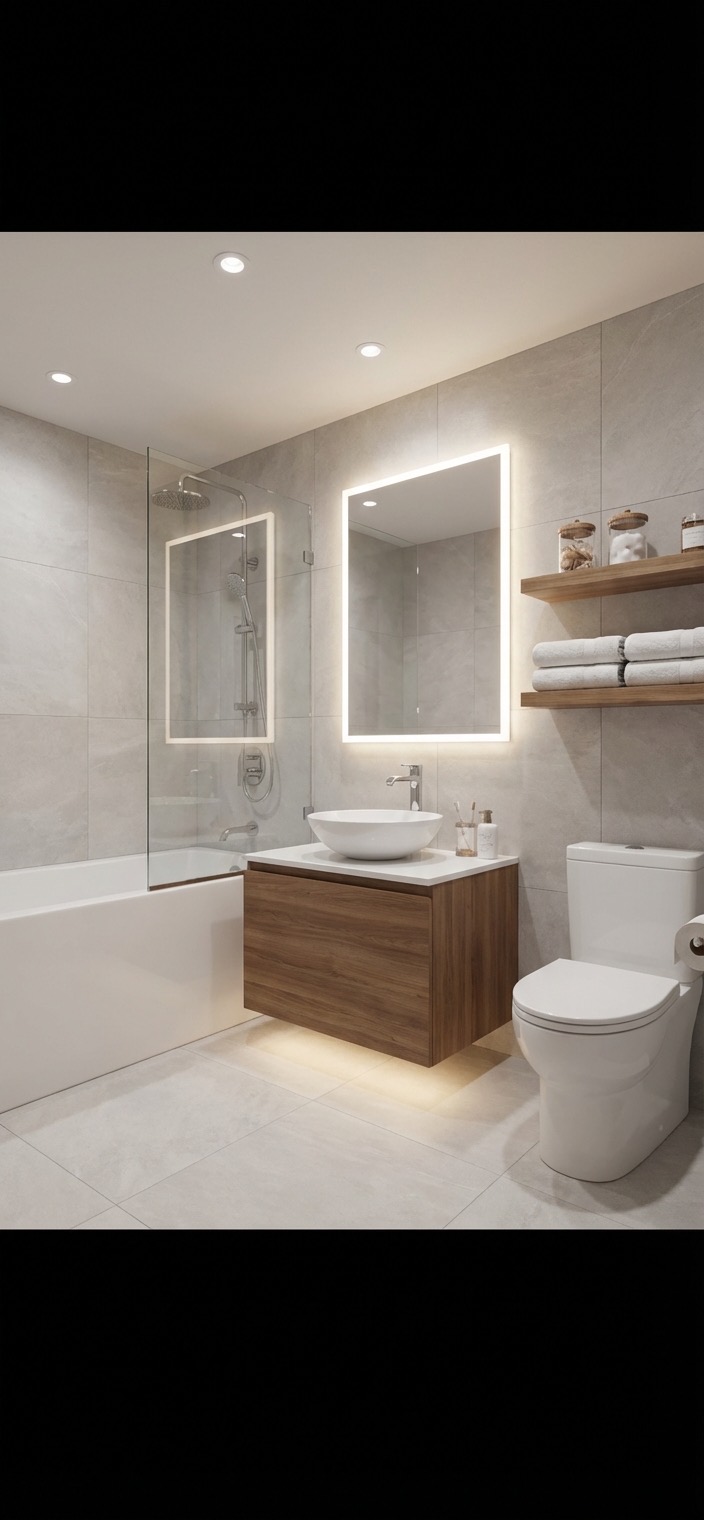 Bathroom remodel idea featuring herringbone floor and updated hardware