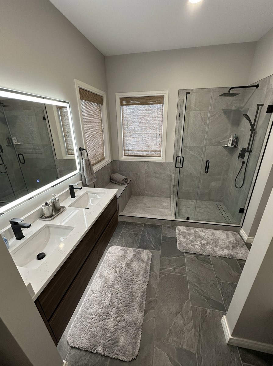 Farmhouse bathroom renovation with vessel sink and barn door - AI redesign