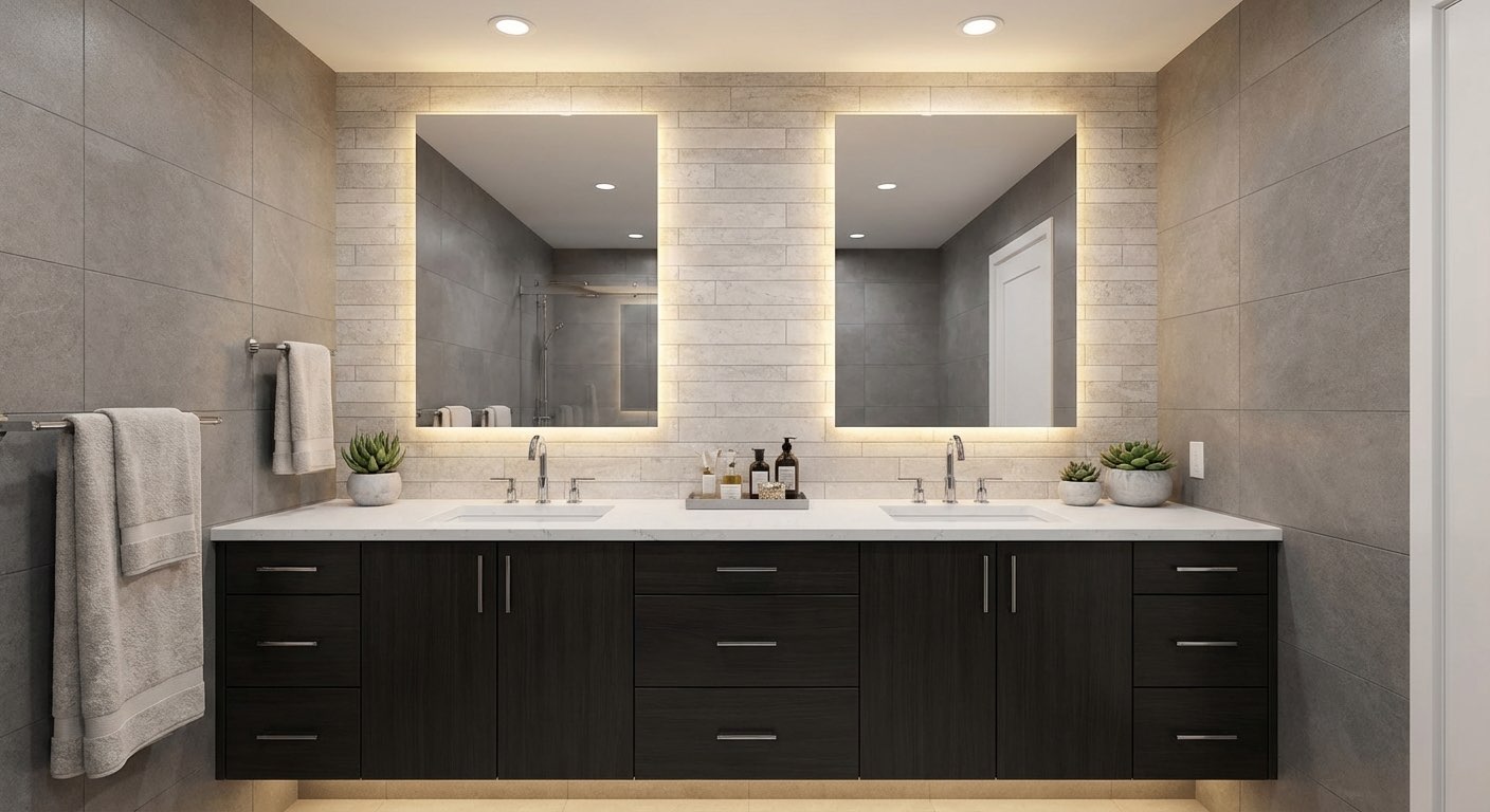 Contemporary bathroom renovation with glass shower enclosure - AI design