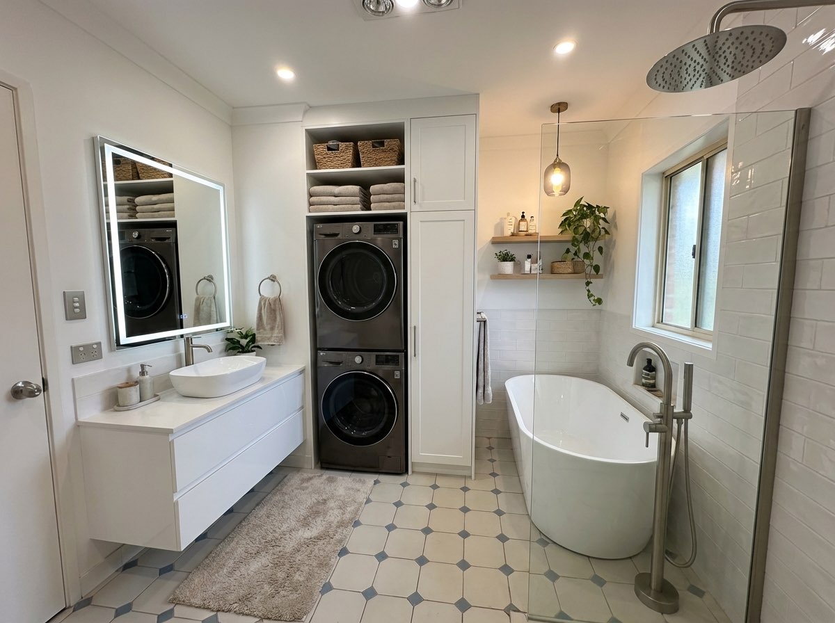 Before and after bathroom renovation with upgraded countertops - AI tool