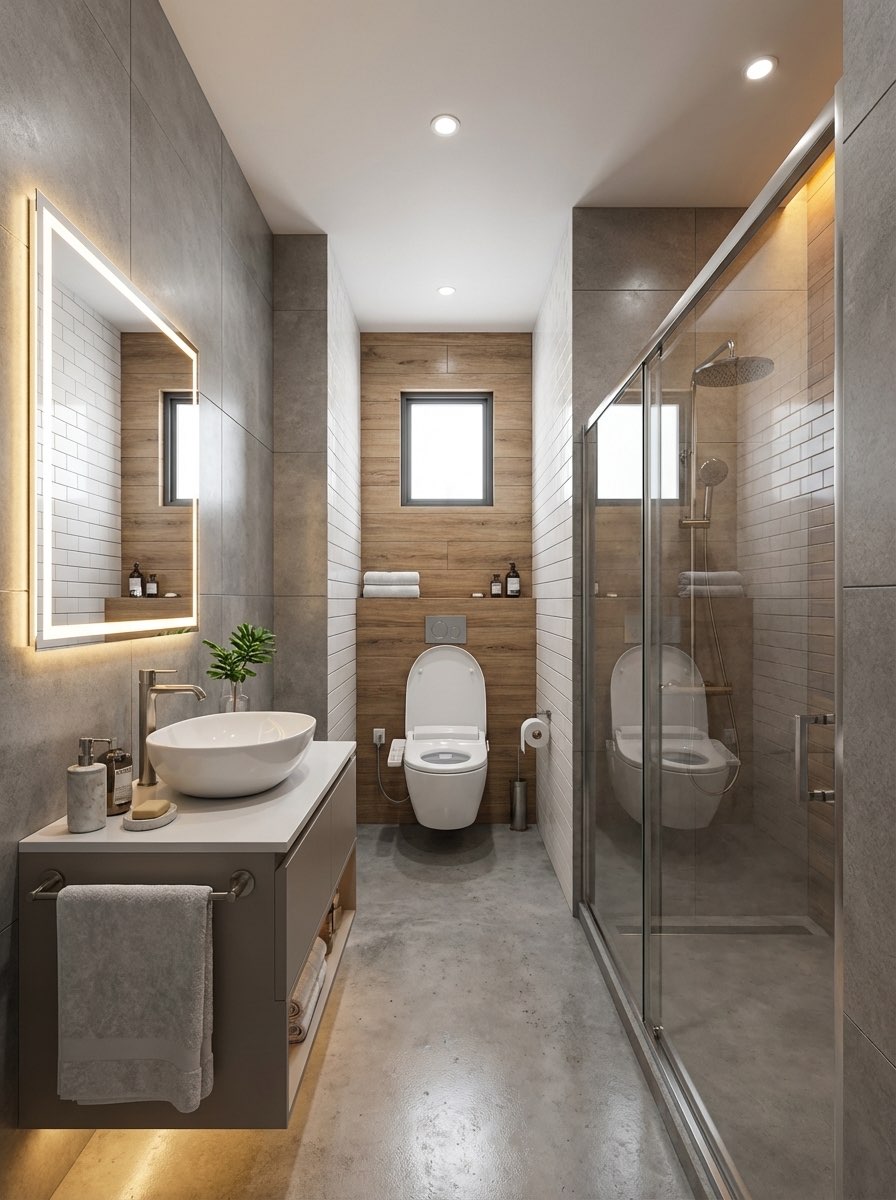 Open-concept bathroom transformation with double vanity - AI design tool