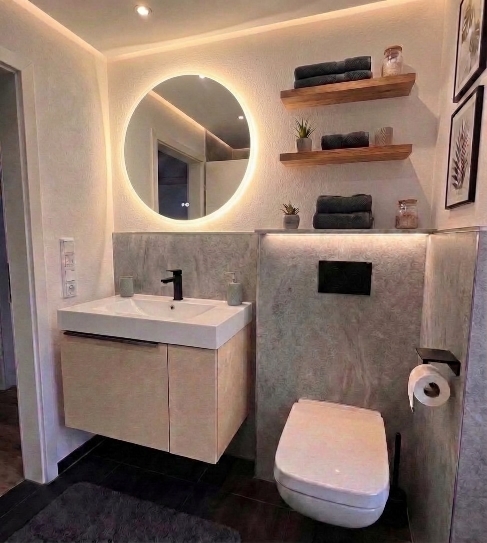 Spacious bathroom transformation with curbless shower and bench seating