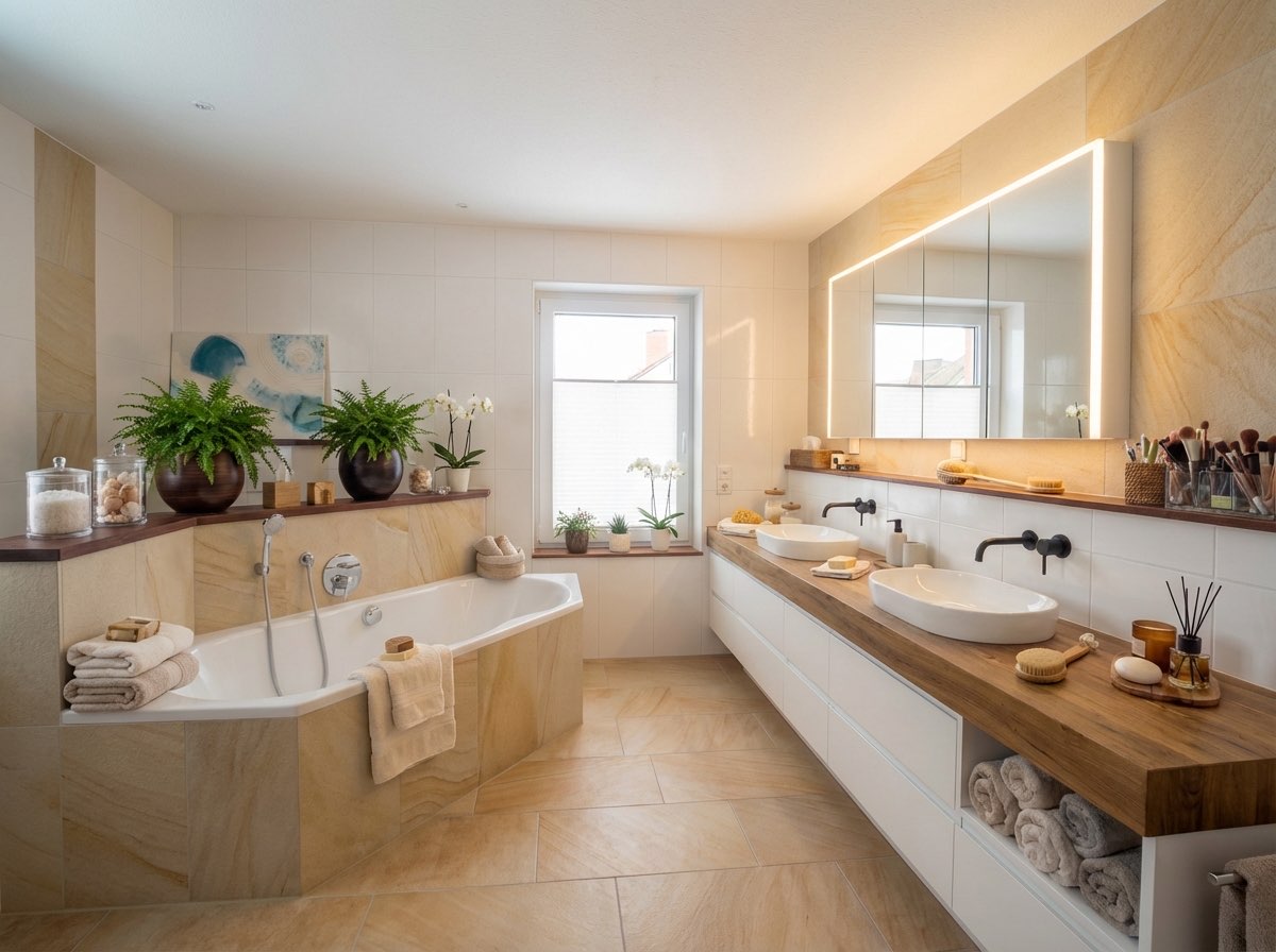 Modern bathroom transformation with new tile and vanity - AI bathroom remodel